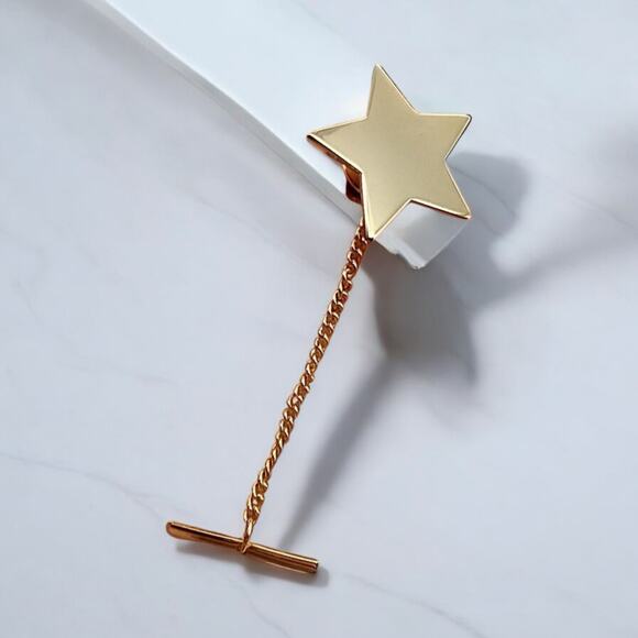 Vintage Star Tie Tack Button Bar Clasp Chain Gold Tone Dad Grandpa Gift - Picture 1 of 9